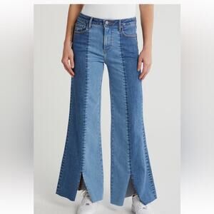 NWT Driftwood Women’s Cece Two Tone Split Crop Denim Jeans Wide Leg Size 29 Blue